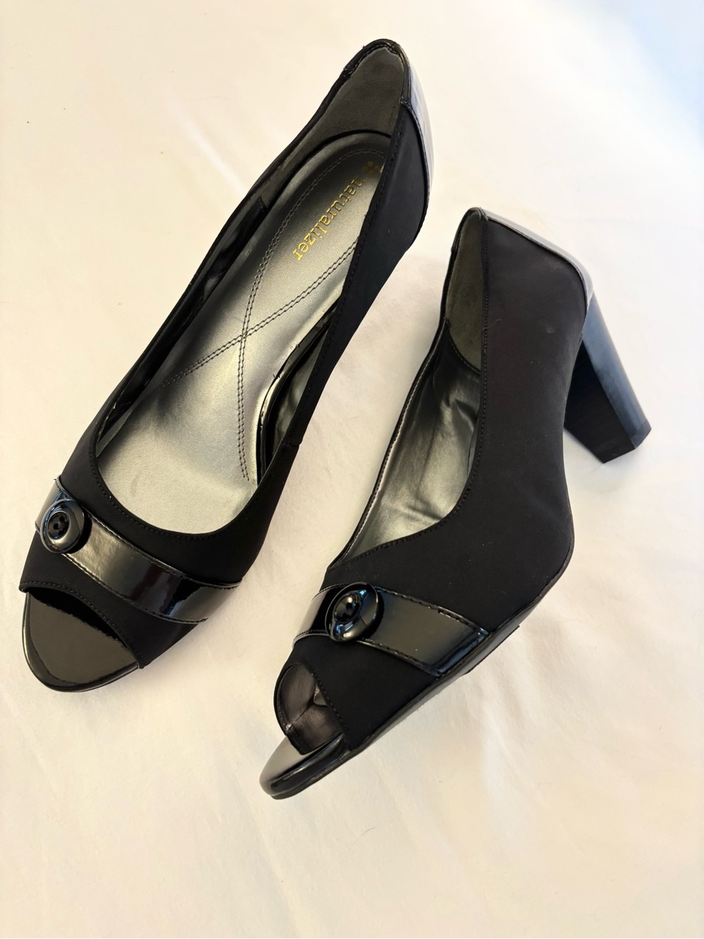 Naturalizer Black Peep-Toe Block Heel Pumps